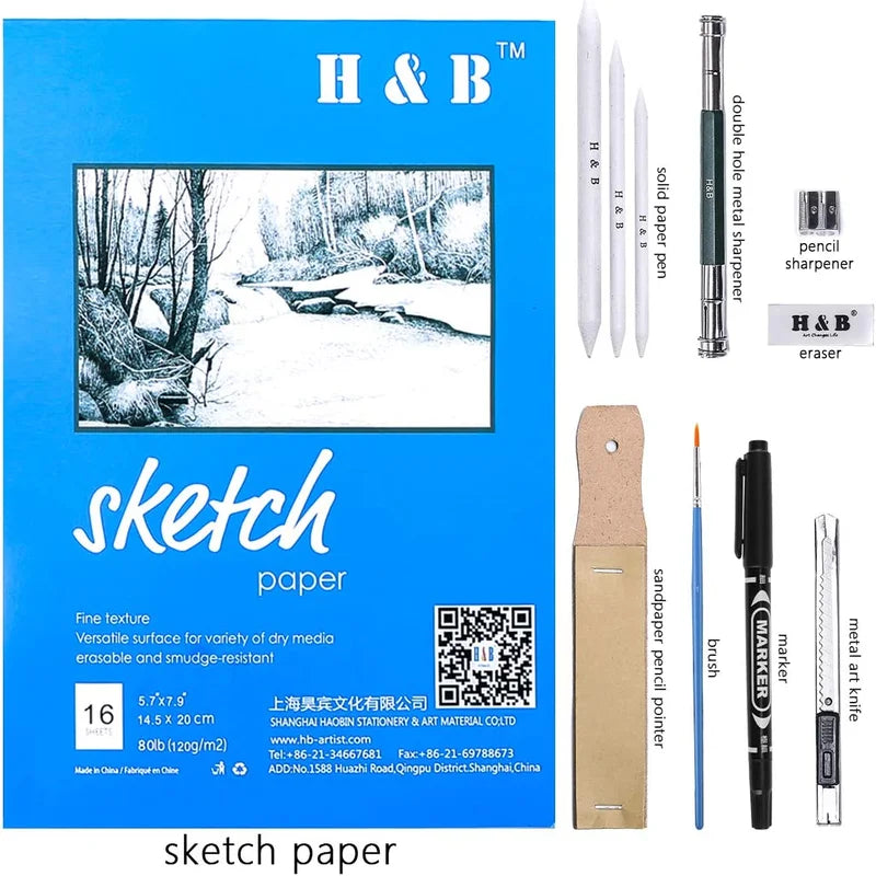 72 Pcs Drawing Set Sketching Kit with Sketch Book, Art Pencils