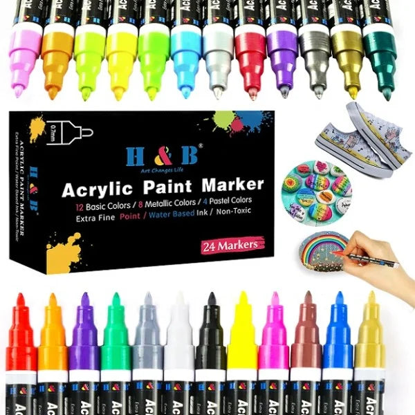 Fine Tip Acrylic Markers - Set of 12 - Acrylic Paint Pens